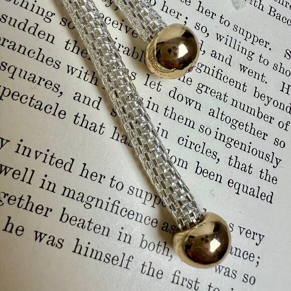 NEW Vintage 80s NRQ Lariat Silver and Gold Necklace Hoop Earrings Jewelry Set - Picture 5 of 15